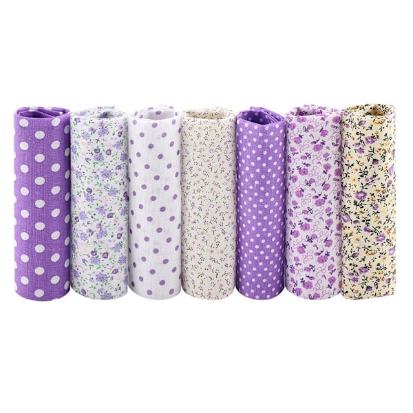 7 stk 25*25 cm Bomullsstoff DIY Assorterte Kvadrater Forhåndskutte Sengetøysett Kvarterer Pakke Lilla Prikk