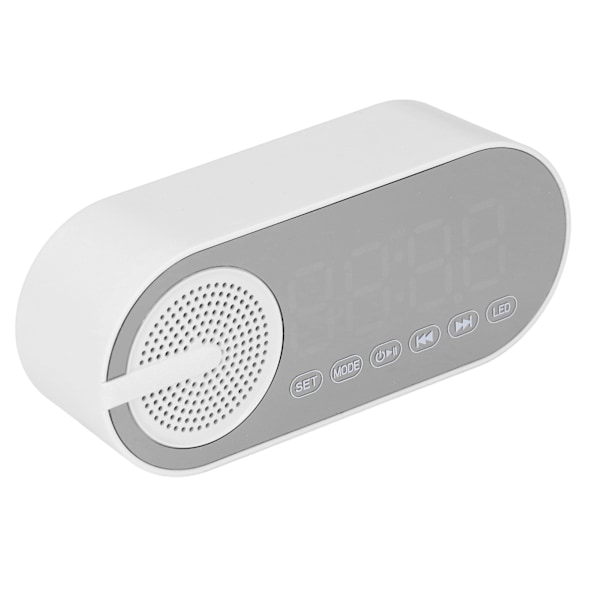 Bluetooth 5.0 Högtalare Spegelklocka Tung Bas FM Radio Uppladdningsbar Digital Väckarklocka med Färgglada Ljus Vit