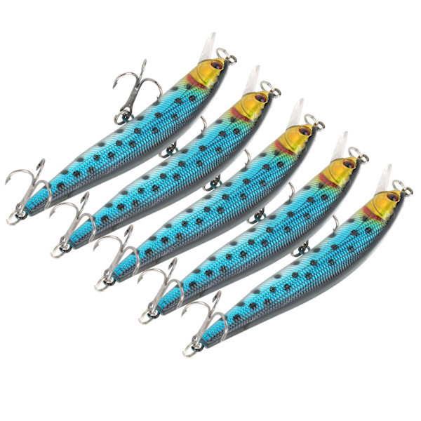 5 stk Kunstig Simulering Minnow Langkast Agnsnelle med Treble Hook Fisketilbehør 4#