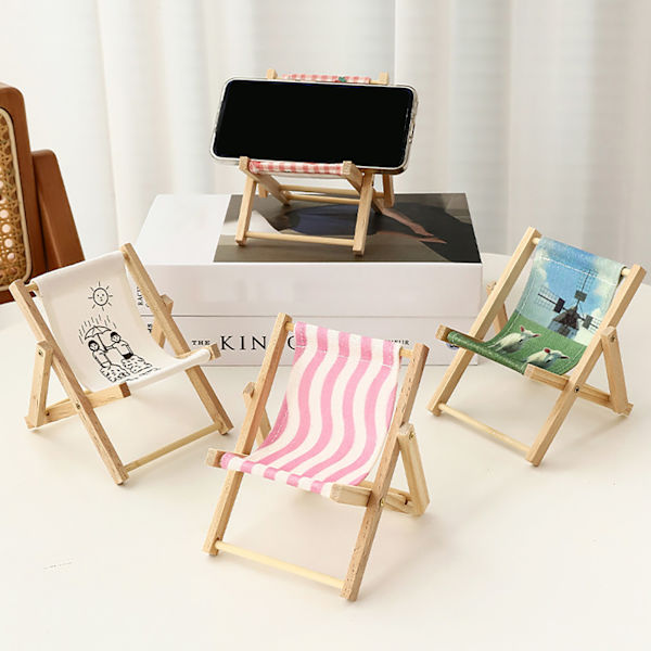 Strandstol Telefonholder Creative Wood Frigjør hendene Mobiltelefonstativ for skrivebordsfotorekvisita Ornament modell G 10x12x12cm