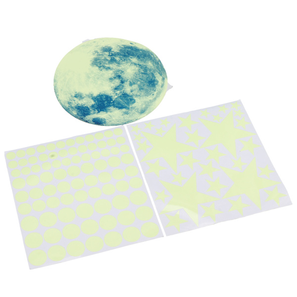 Glow in The Dark Väggdekor Luminous Moon Star Dot Väggdekaler Väggdekor Dekor för sovrum Vardagsrum Grön