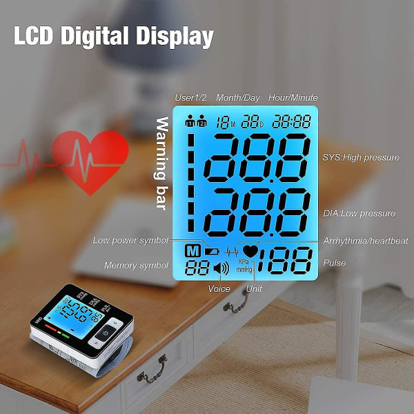 Litsi automaattinen digitaalinen ranteen verenpainemittari Sydämen sykkeen ylempi LCD-laskuri