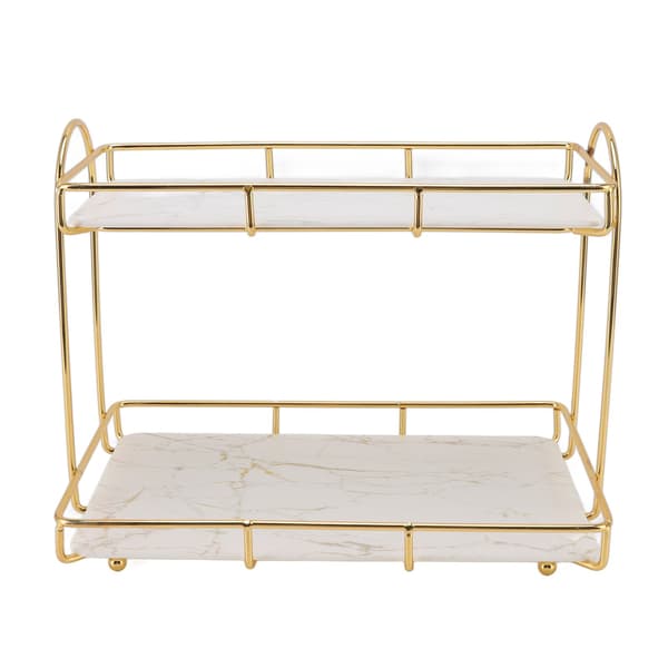Bathroom Storage Gold White 2-Tier Makeup Shelf Humanized Structure Non-Slip Counter Organizer S