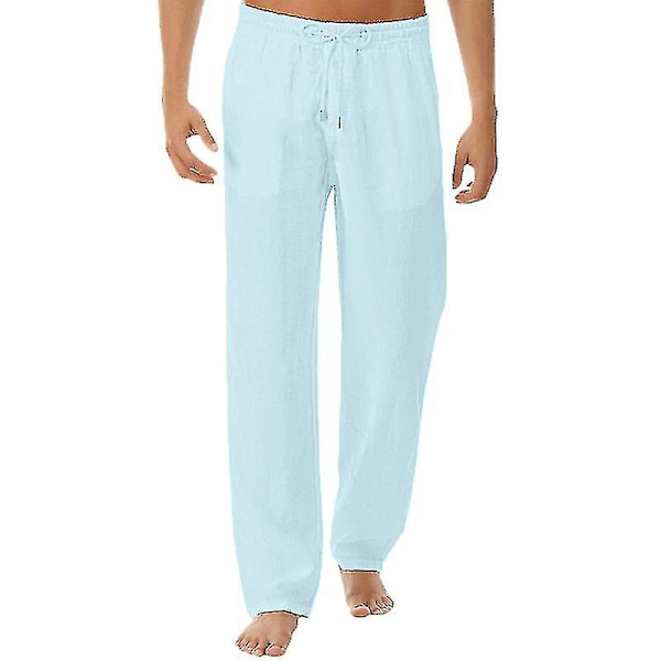 Avslappede Strand Yoga Linen Look Baggy Bukser Elastisk Midje Lyseblå XL