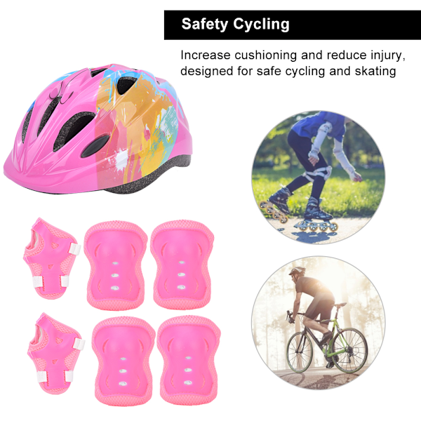 7 st Skyddsutrustning för skridskocykel för barn Säkerhetshjälm Knä Armbåge Handledsskydd Rosa färgglada barn
