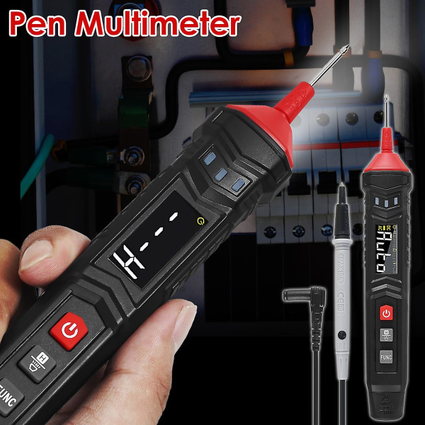 Bærbar Mini Smart Pen-multimeter med baggrundsbelyst LCD-skærm og testkabler - Automatisk digital måletrådstestare