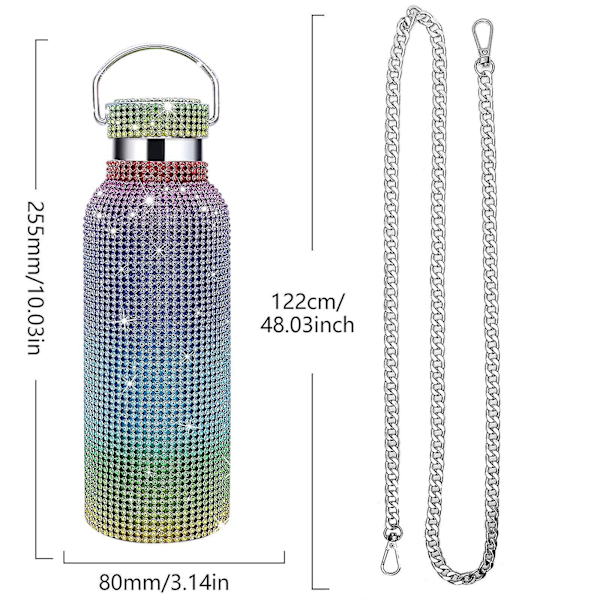 Diamond Bling Rhinestone Rostfritt Stål Termosflaska 500ml - Flerfärgad Crossbody Diamond Flask