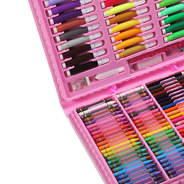 150 st Barnmålningsset Oljepastell Akvarellpenna Crayon Färgpennor Gör-det-själv-konsttillbehör för studenter Rosa Boxed