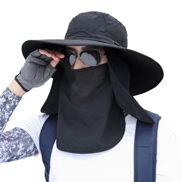 Udendørs solhat med ansigts- og nakkeflap UV-beskyttelse åndbar bredskygget spandhat til mænd og kvinder sommerfiskeri vandreture