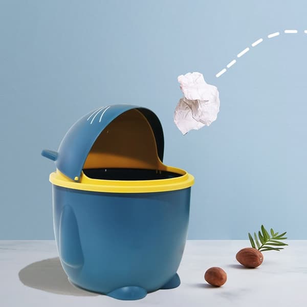 Desktop Trash Can with Lid Plastic Cute Multifunctional Mini Trash Can for Home Office Countertop Blue
