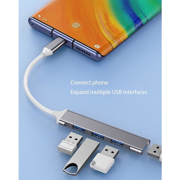 Typ C 3.0 Hub 4 Port Typ C Splitter Ultratunn USB Data Hub Bärbar USB Port Expander Dator Macbook Typ C-enhet