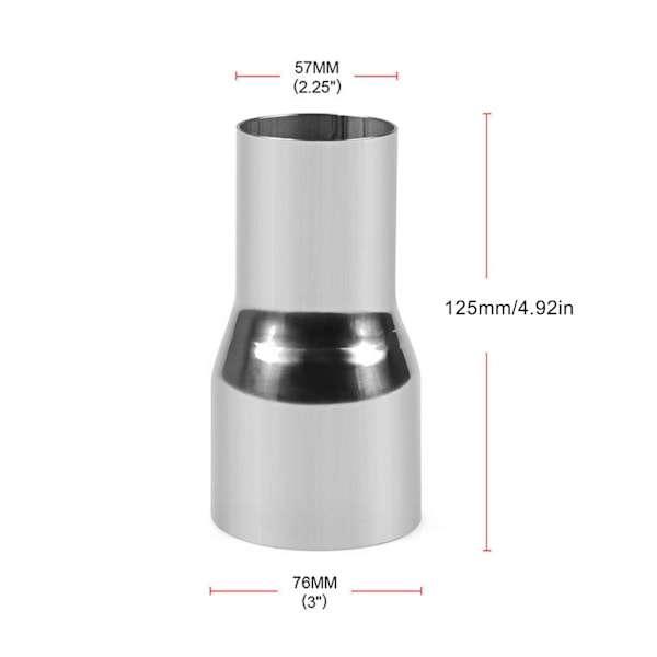 Universal eksosrørkobling i rustfritt stål Røradapter Reduser Modifisert del57MM / 76MM