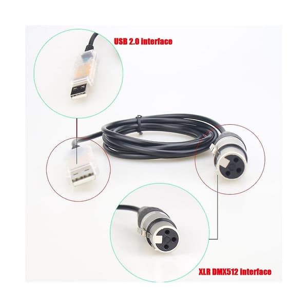 USB til DMX-grensesnittadapter LED DMX512 Datamaskin PC Scenelyskontroll Dimmer, Adapterkabel[LD] As Shown