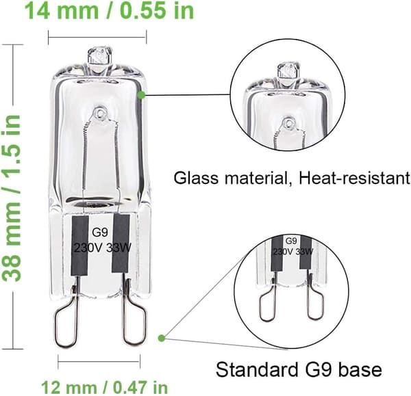 G9-lampa 33W Dimbar varmvit, G9 halogen för ugn 10 st. Perfet-max