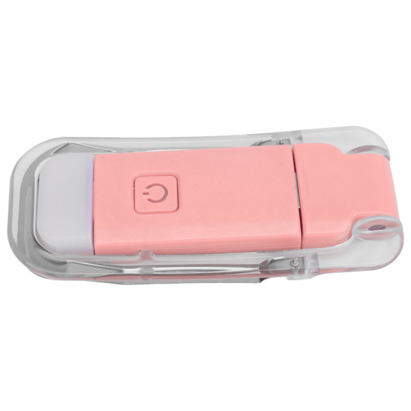 LED-bokmerkelys USB-oppladbar 3 lysstyrker Varmt hvitt lys Bærbar klips-leselampe for nattlesing Rosa