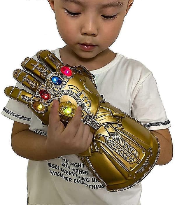 Ny Infinity Gauntlet for barn, Thanos-hanske LED med avtakbar M