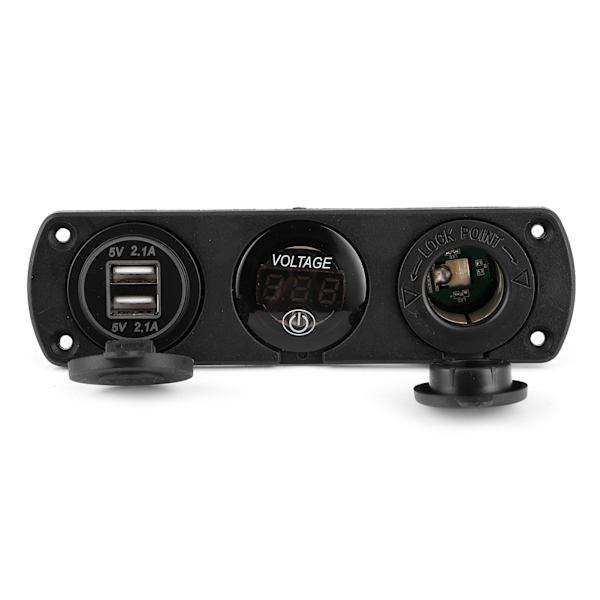 3-hullers afbryderpanel Dobbelt USB LED Digital Voltmeter Cigartænderoplader til bil