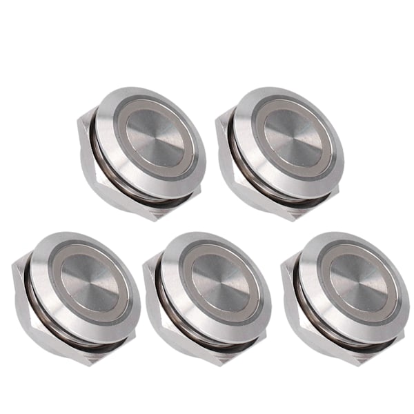 5 stk øjeblikkelig trykknapkontakt metal autoreset Ultratynd Vandafvisende med LED 19mmAC220V Gul