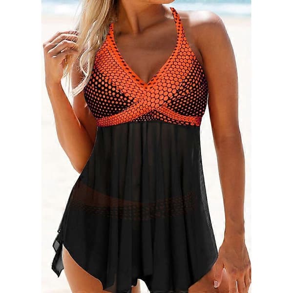 Damebadedrakter Plus Size Ryggløs Polyester Badedrakt for Damer Nye Orange M