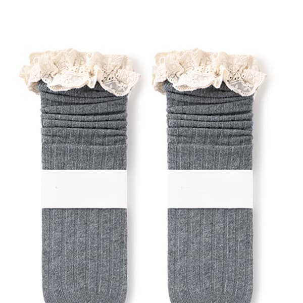 Pige Lace-Strømper til Midthøjde Elastisk Varme Lace Trim Bomuld Børn Midthøjde Lange Strømper til Forår Efterår Fri Størrelse