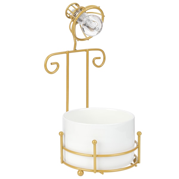 Bordlampe form keramisk plante Blomsterpotte Displayholder med pære Hjemmekontor Haveindretning Hvid+guld
