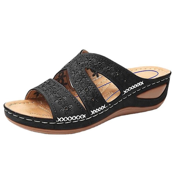 Ortopædiske Kvinders Lave Kile-Slippers Sorte Sandaler