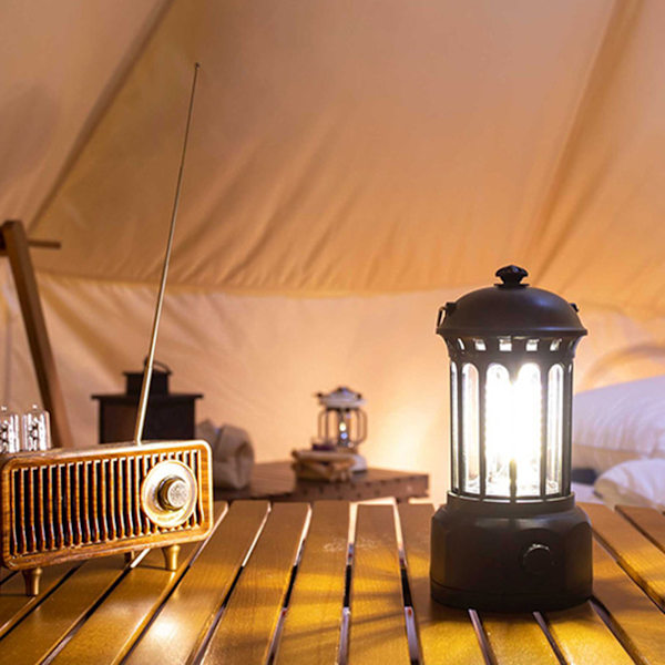 COB Campinglygte Retro ABS Forkromet Jern Bærbar Lejrlygte til Udendørsfiskeri