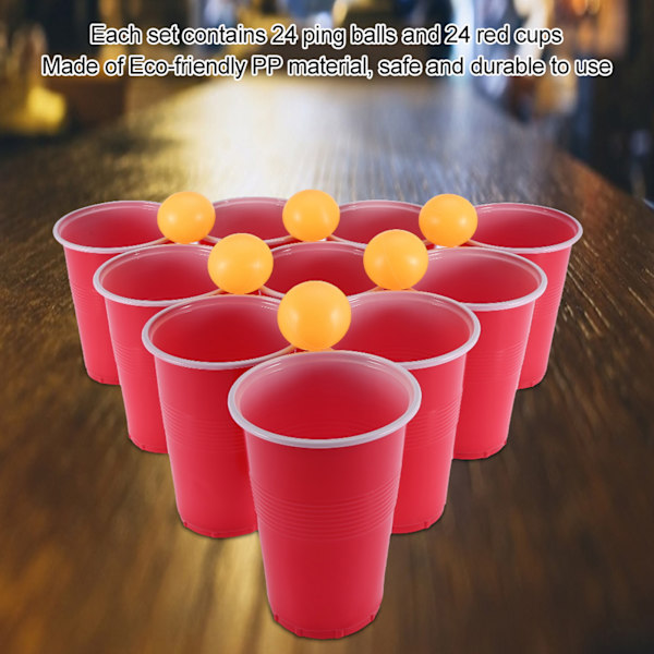 Beer Pong Sæt indeholder 24 røde kopper og bordtennisbolde Legetøj til fester Pub