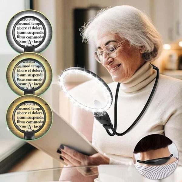 ZOR® Håndfri leseforstørrelsesglass - 10X - Fleksibel svanehals - 3 lysmoduser - HD-linse