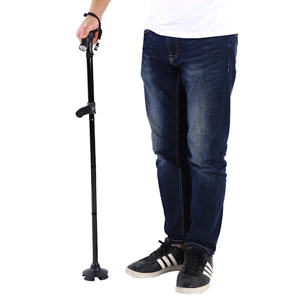 Foldbar LED-lys Sikkerheds Gåstok Anti-slip Teleskopisk Magic Cane 4 Hoved Til Ældre