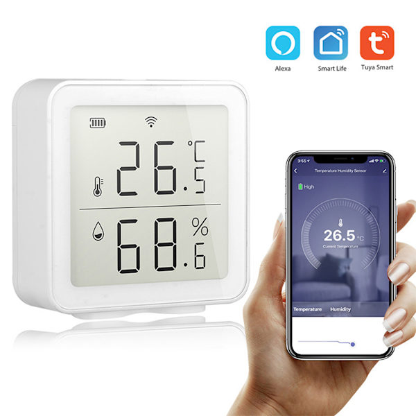 Smart WiFi Fuktighetssensor Hygrometer Utomhus inomhustermometer Digital LCD-skärm Temperaturfuktighetsmätare