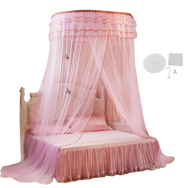 Andas runt kapell spets Princess Style Myggnät Säng Gardinnät (rosa)