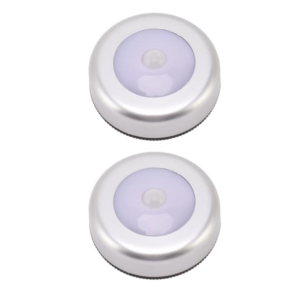 Motion Sensor Night Light Eye Protection Round Small LED Induction Lamp for Wardrobe Drawer Bed Bottom 2pcs White Light