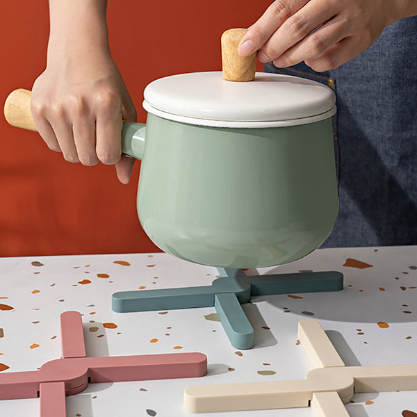 Foldbar Underlag Smudsafvisende, Foldbar Krydsdesign Underlag TPR Varmebestandig Hot Pot Pander Holder til Køkken Grågrøn
