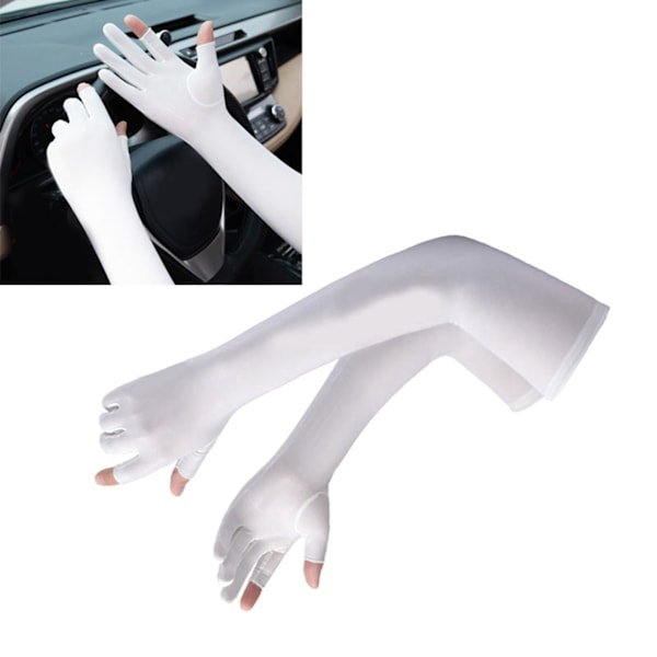 Ice Silk Arm Sleeves Halkmotstånd Förlängt UV-skydd Arm Kylhylsor för cykling Utomhusfiske Körning Vit