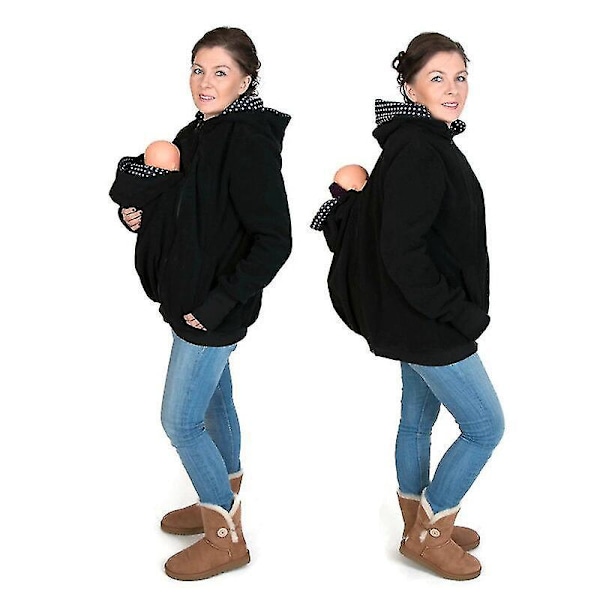 Känguruhuvtröja Baby Carrier Coat för gravida kvinnor - Svart, 3XL