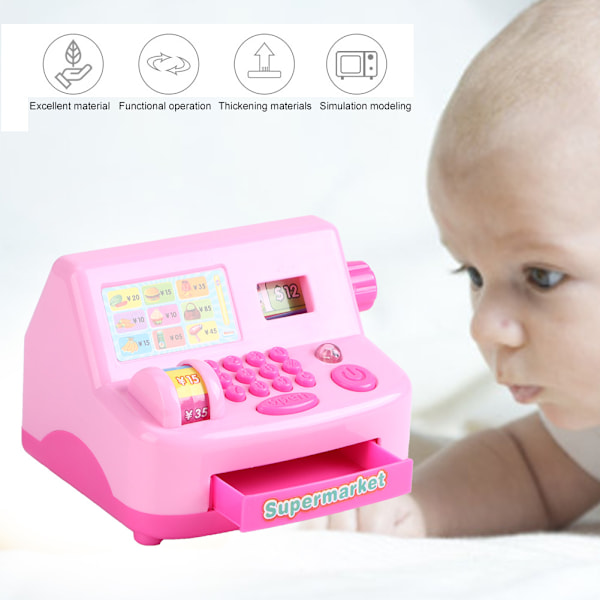 Simulert supermarkedskasse Leketøy Liten husholdningsapparat Late-as-lek Toys Rosa