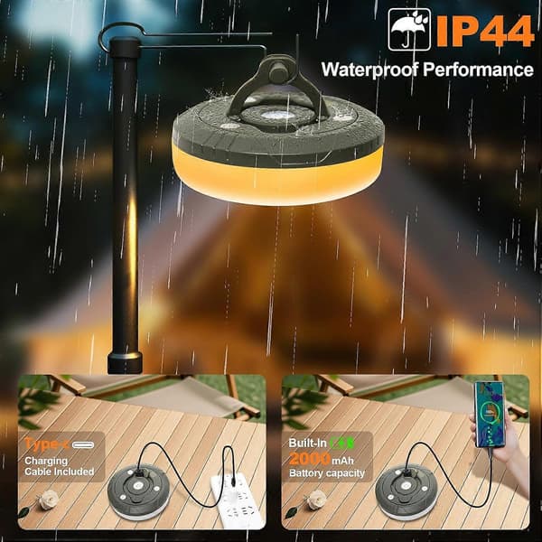 Campinglyslenke 10 m | Rullbare campinglyslenker | 8 i 1 bærbare, oppladbare LED-lyslenker