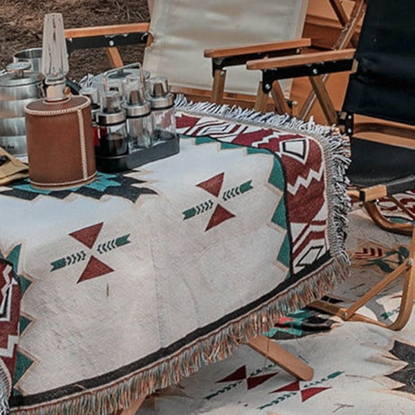 Campingbordsduk Etnisk stil Mjuk bomull Retromönster Hudvänlig picknickduk för utomhusresetält Typ A 3,0x3,0ft