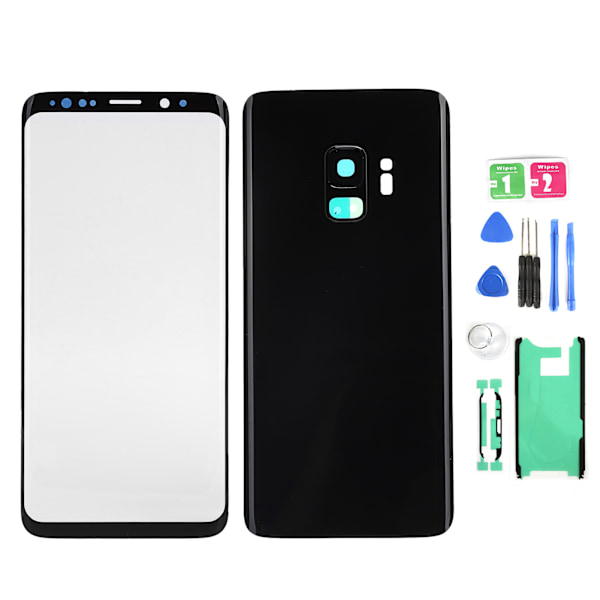 Telefon Bakre Glassdeksel Frontskjerm Glasslinse Erstatningssett for Samsung S9 G960 Svart