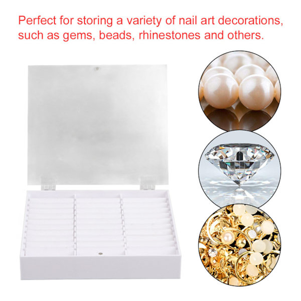 Nagelkonstdekorationsbehållare Tom spikspetsar Förvaringslåda Fake Nail Display Case (Vit)