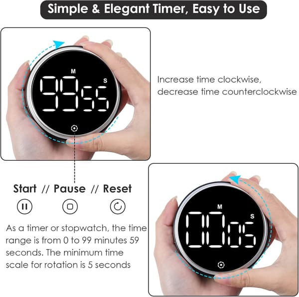 Digital Timer med Magnet og LED-skjerm - Kjøkkentimer / Eggetimer Red