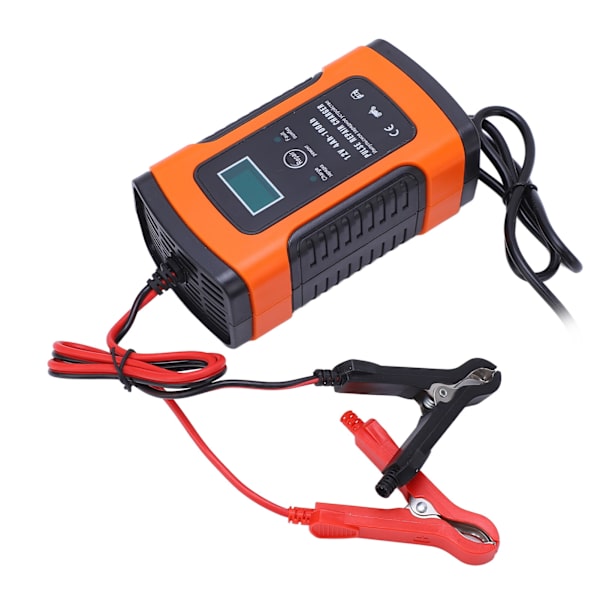 3-stegs automatisk smart batteriladdare LCD-skärm Multifunktionell laddare AC100‑240V för elfordon EU-kontakt