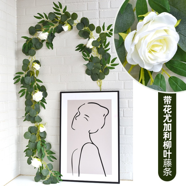 185 cm blomsterkrans kunstig rose eucalyptus vintreet Hjem bryllup hengende dekor