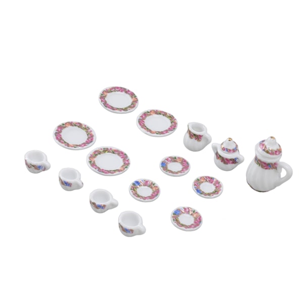 15 st Dollhouse Tea Set Mini Simulering Keramiska Tekoppar Set Dockhus Tillbehör Miniatyrmodell Rekvisita Typ A
