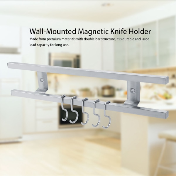 Väggmonterad magnetknivhållare i rostfritt stål Dubbelstång Köksredskap Förvaringsställ 40 cm