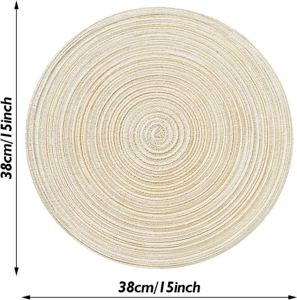 6 stk. bordbrikker runde vaskbare bomullsvevde beige 38*38 cm til hjemmebruk