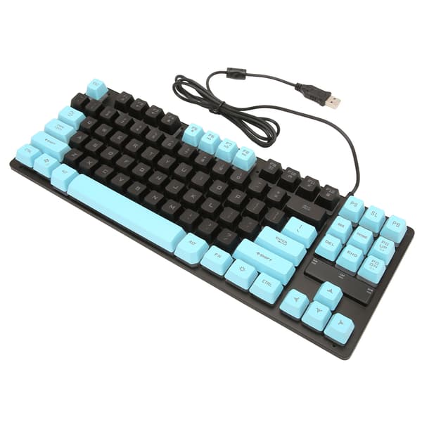 Kablet Gaming Tastatur 87 Taster Ergonomisk Farve Baggrundsbelyst Design Desktop Notebook Computertilbehør Blå og Sort