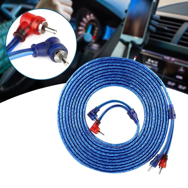5 Meter AUTO Bil Blå Transparent RCA Lyd Interconnect Kabel Ultra Fleksibel
