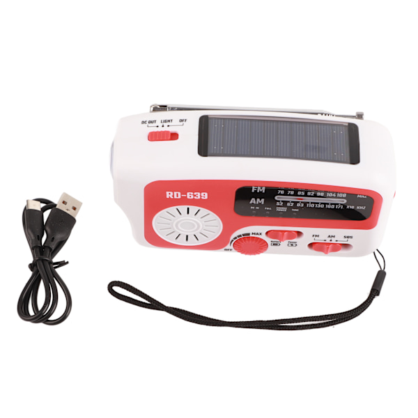 RD639 Solcelle Radio Nød Lader for Mobiltelefon Håndsveiv AM FM Radio med LED Lommelykt
